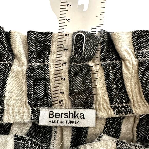 Bershka Vertical Striped Belted Paper Bag Shorts Black White Small Coastal Boho - Picture 5 of 6